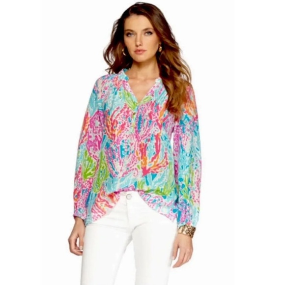 Rare Lilly Pulitzer Elsa Blouse in Original Turquoise “Let’s Cha Cha”, Size XS. - Picture 4 of 11